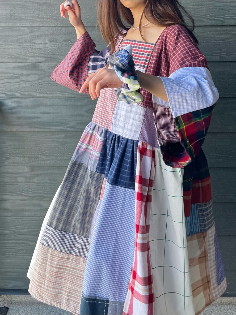 Handmade Quilted Patchwork Plaid Dress SKU 06155 With Matching Scrunchies - Picture 15 of 16